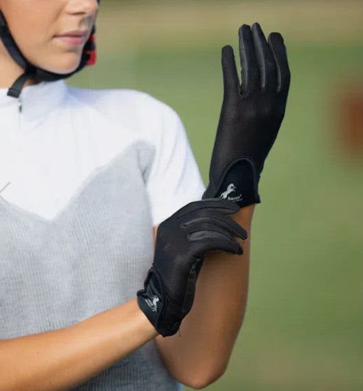 Horze Polyurethane Mesh Riding Gloves - Black